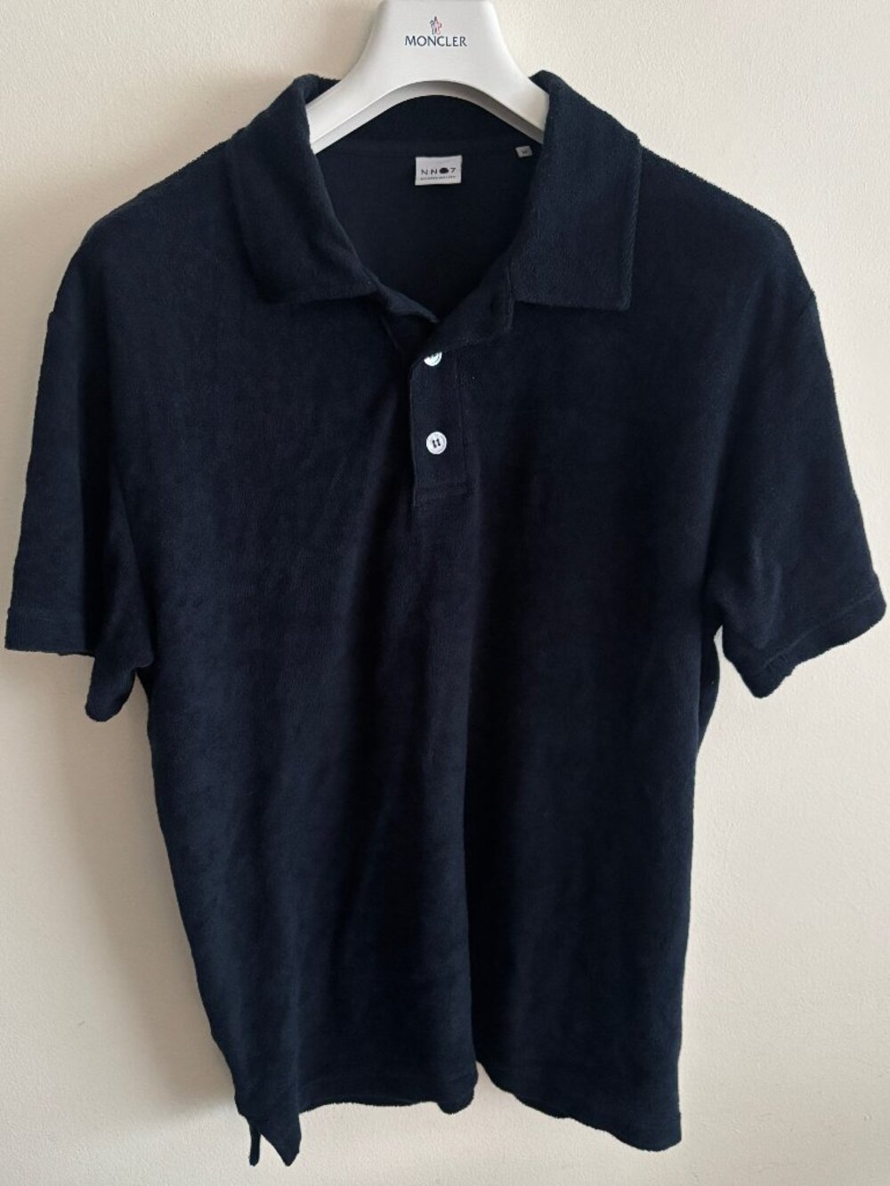 $225 NN07 Navy Short Sleeve Terry Cloth Towel Resort Polo Shirt - Medium/Large